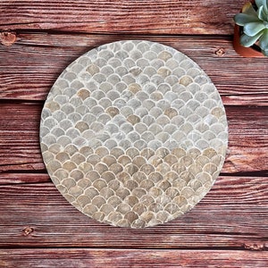 Set 2 Pack Mother of Pearl Inlay Placemat, Nacre Wood Charger Plates for Dining, Party, Rustic Dinnerware Tableware Decoration, gift for her