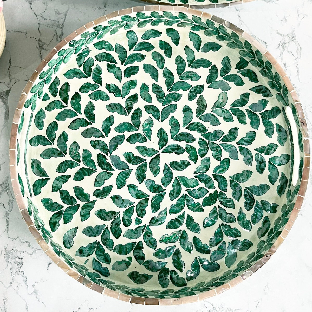 Mother Pearl Inlay Tray, Round Breakfast Tray, Green Nacre Serving Tray, Coffee Table Tray, Decorative Tray, Housewarming Gift, Gift for Mom - Etsy