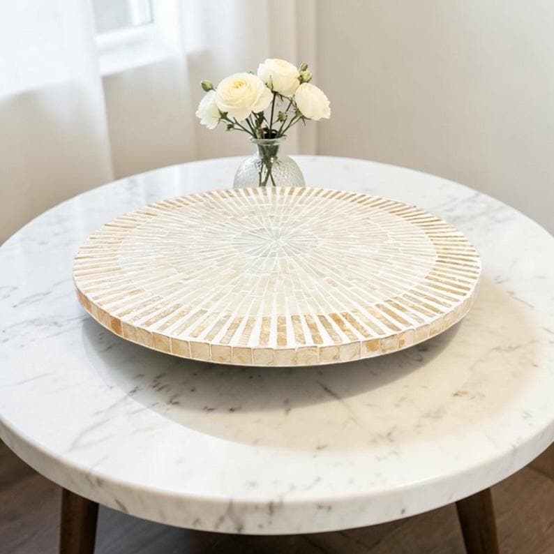 Capiz Shell Lazy Susan: 16-20 Inches (40-50cm) Ivory Inlay Turntable ...