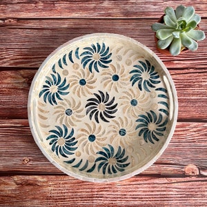 Breakfast tray, Mother of Pearl Serving Tray, Coffee table tray, Decorative tray, Tea tray, Cocktail tray, Bracelet Tray, Round Floral Tray