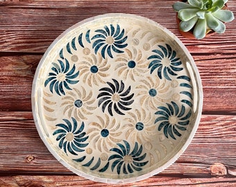 Breakfast tray, Mother of Pearl Serving Tray, Coffee table tray, Decorative tray, Tea tray, Cocktail tray, Bracelet Tray, Round Floral Tray