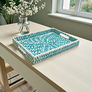 Serveerschaal van parelmoer: Blauw Oceaan Design, Handgemaakte Parelmoeren Schaal