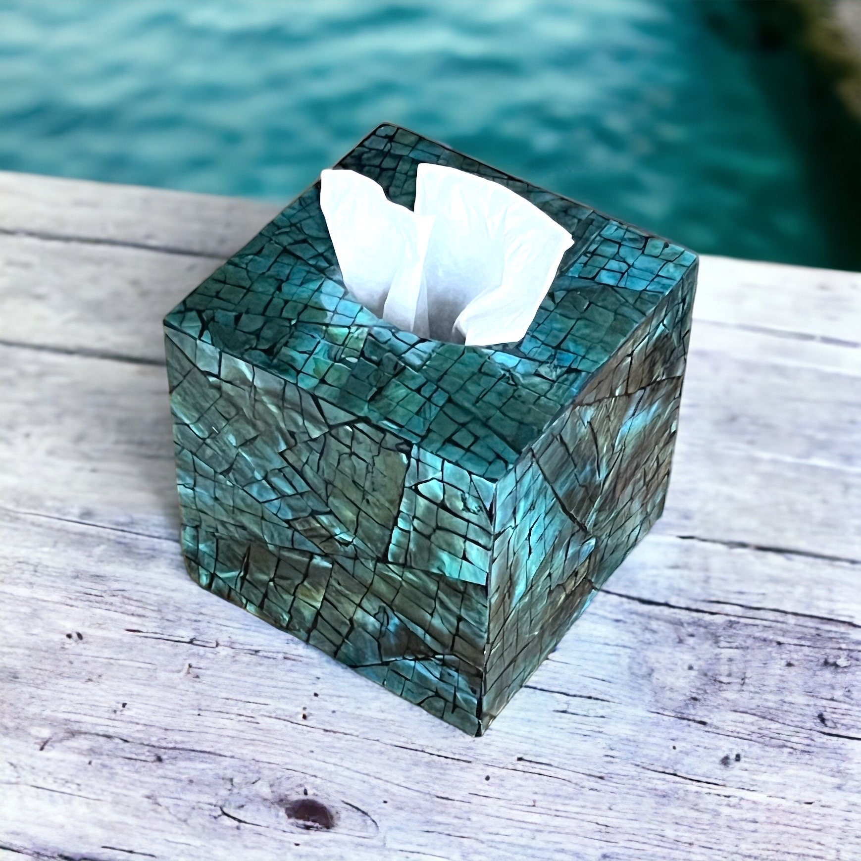 Black Lacquer Shell Tissue Box Cover