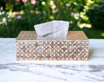 Rectangle tissue box holder, mother of pearl inlay tissue box beige color, luxurious tissue box cover, nacre tissue box, napkin case holder