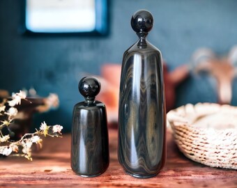 Set 2 Gaboon Ebony Wood Vases with Beautiful Natural Wood Grain, Dad and Son Wood Statue, Home Decor, Christmas Gift, Rustic Decor