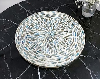 Mother of Pearl Lazy Susan: Ocean Blue Spinning Tray, 16-20 inches (40-50cm)
