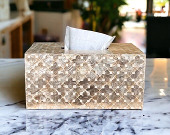 Capiz shell inlay tissue holder, rectangle tissue box beige color, luxurious tissue box cover, nacre tissue box, napkin case holder