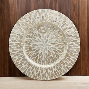 Handmade Capiz Shell Charger Plates Placemats Set of 2 – 13” Round MDF Base with Shimmering Capiz Finish for Table Setting