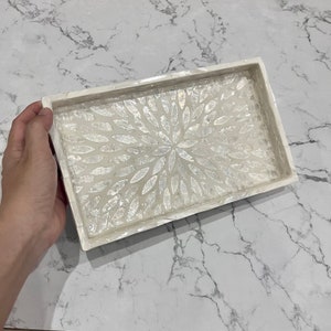 Small Capiz Shell Mother Pearl inlay Tray for Nightstand, Jewelry Trinket Ring Holder, Rectangle Decorative Nacre Tea tray, Bridesmaid gift image 7