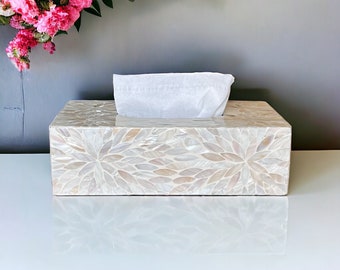 Mother pearl inlay tissue box vintage style, rectangle tissue box holder, luxurious tissue box cover, nacre tissue box, napkin case holder