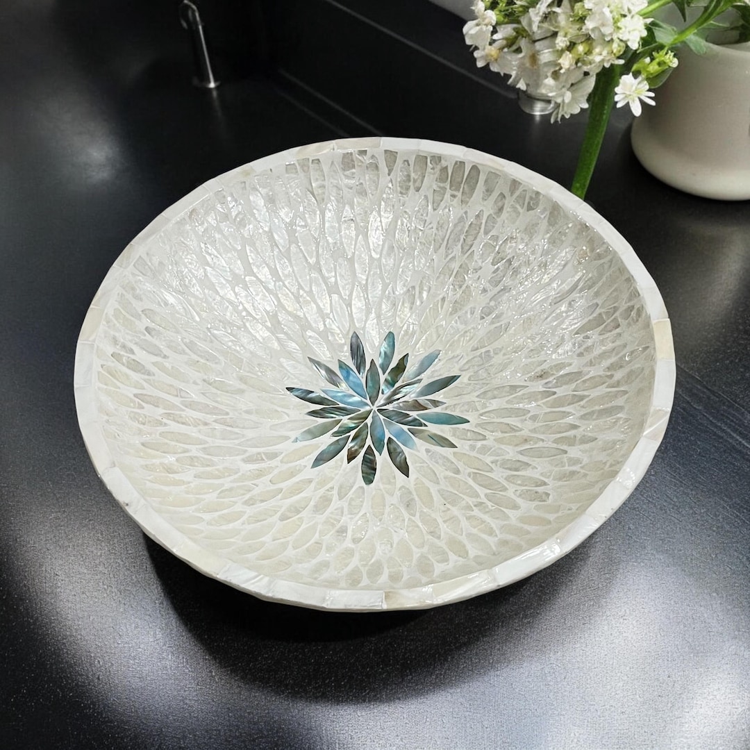 Capiz Shell Inlay Bowl: Handmade Mother of Pearl Centerpiece 14 in 36 ...