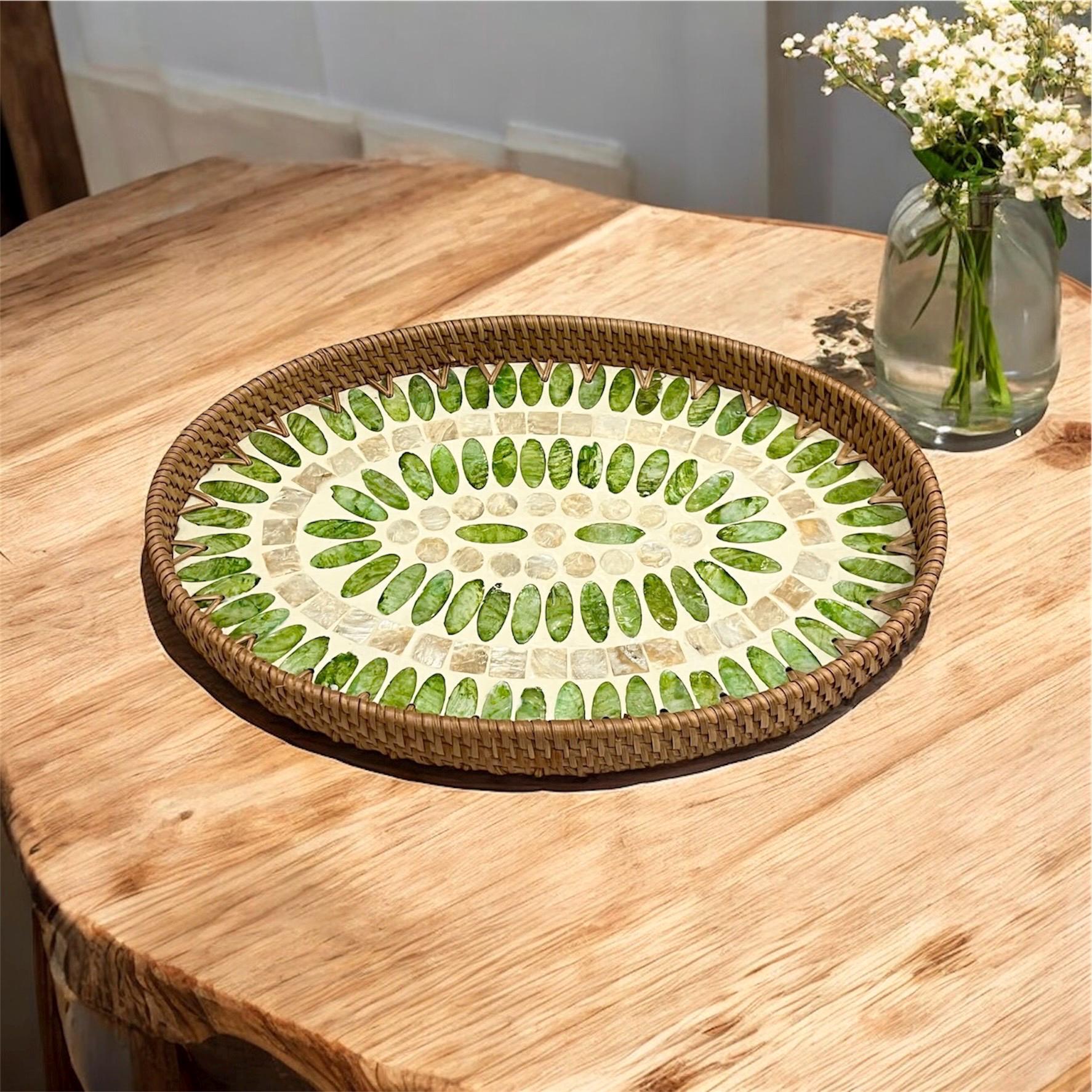 Set of 3 Oval Rattan Trays, Capiz Shell Inlay Trays, Boho Coastal ...