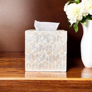Capiz Tissue Box Cover: Square Nacre Design