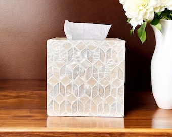 Capiz Tissue Box Cover: Square Nacre Design