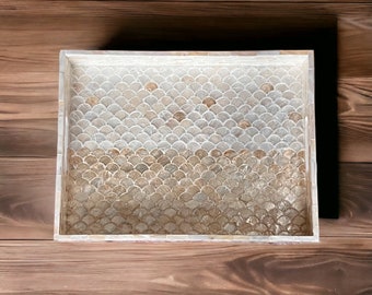 Mother of Pearl Serving Tray: Handmade Capiz Rectangle Breakfast Tray