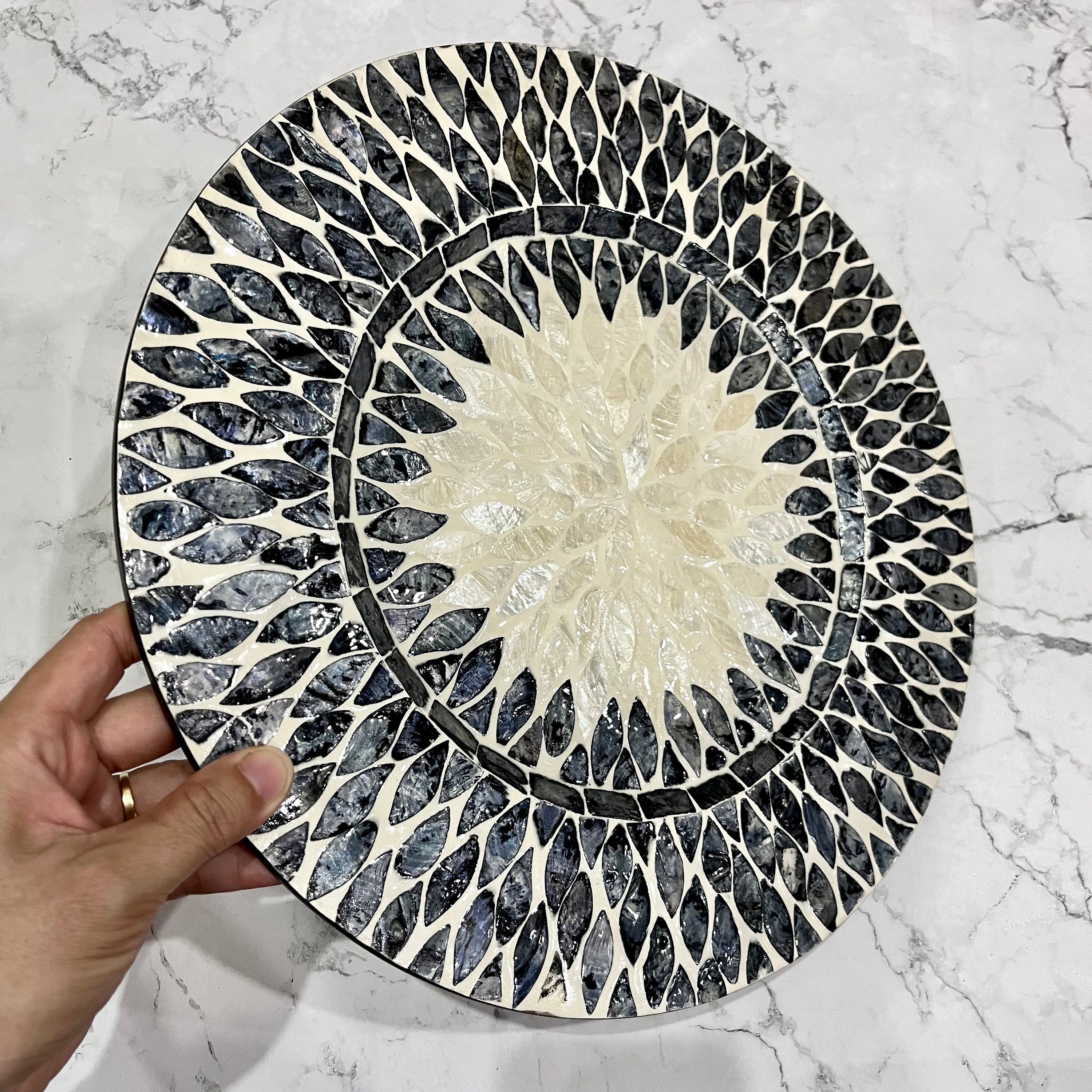 Pattern Plate Inlay Mother of Pearl Inlay Wood Charger Plates: Black and White Pattern, Set ...