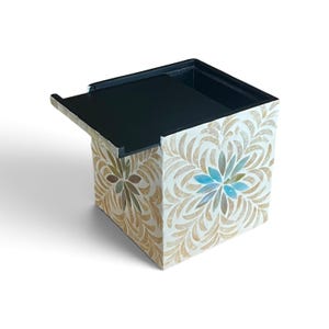 Aqua Floral Mother of Pearl Tissue Box Cover Square Cube Tissue Holder Gold Leaf Inlay Luxury Bathroom Decor Vanity Top Housewarming Gift image 5