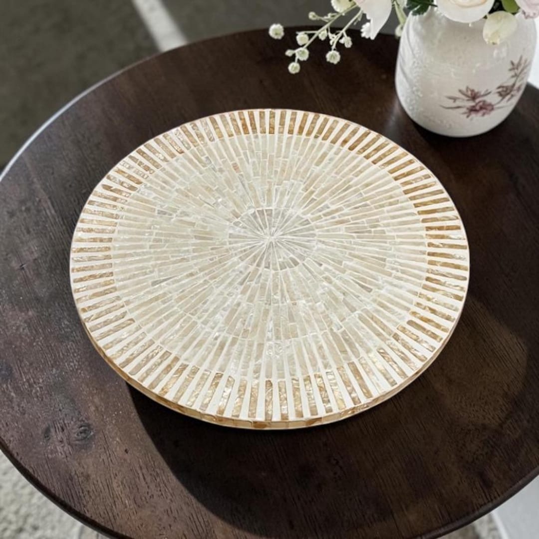 Capiz Shell Lazy Susan: 16-20 Inches (40-50cm) Ivory Inlay Turntable ...