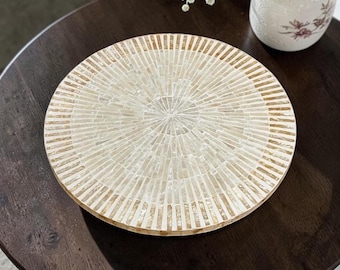 Capiz Shell Lazy Susan: 16-20 inches (40-50cm) Ivory Inlay Turntable Organizer