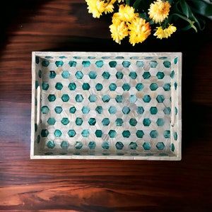 Breakfast tray, Mother Pearl Serving Tray, Coffee table tray, Decorative Tea tray, Cocktail tray, Bracelet Tray, Rectangle Honeycomb Tray