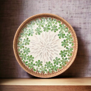 Plateau De Service Bois: Rustique Plat Decoratif Rond Petit Marron Cafe