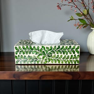 Grünes Blatt Capiz Shell Rechteckige Taschentuchbox Deckel