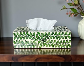 Green Leaf Capiz Shell Rectangular Tissue Box Cover