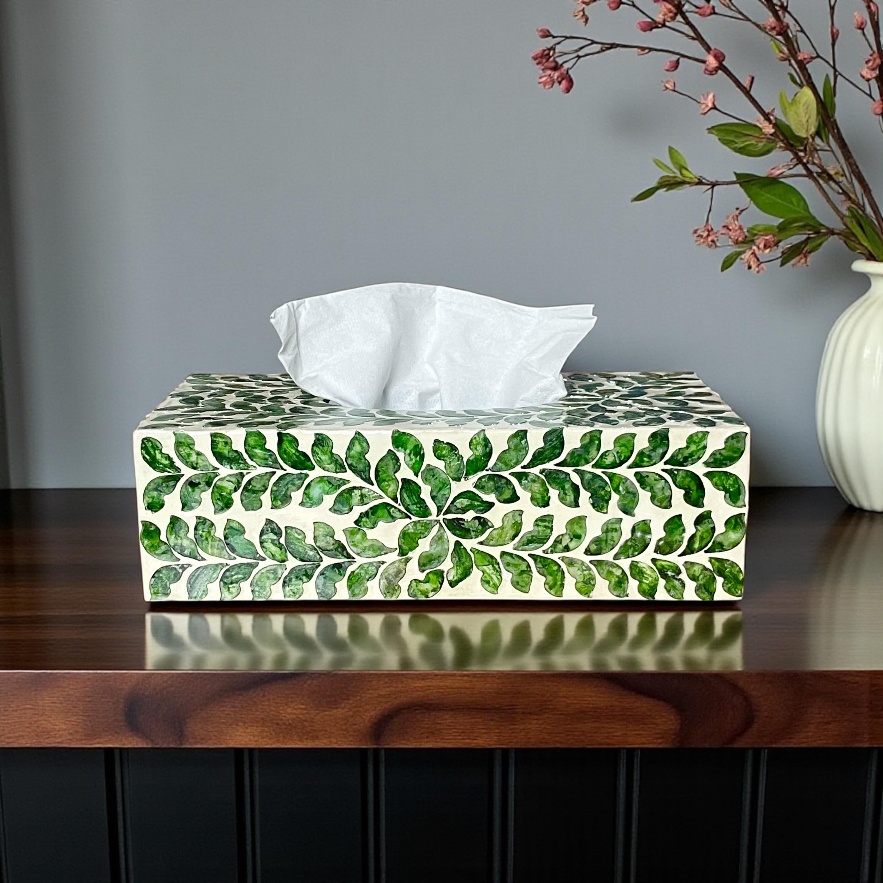 Green Leaf Capiz Shell Rectangular Tissue Box Cover - Etsy