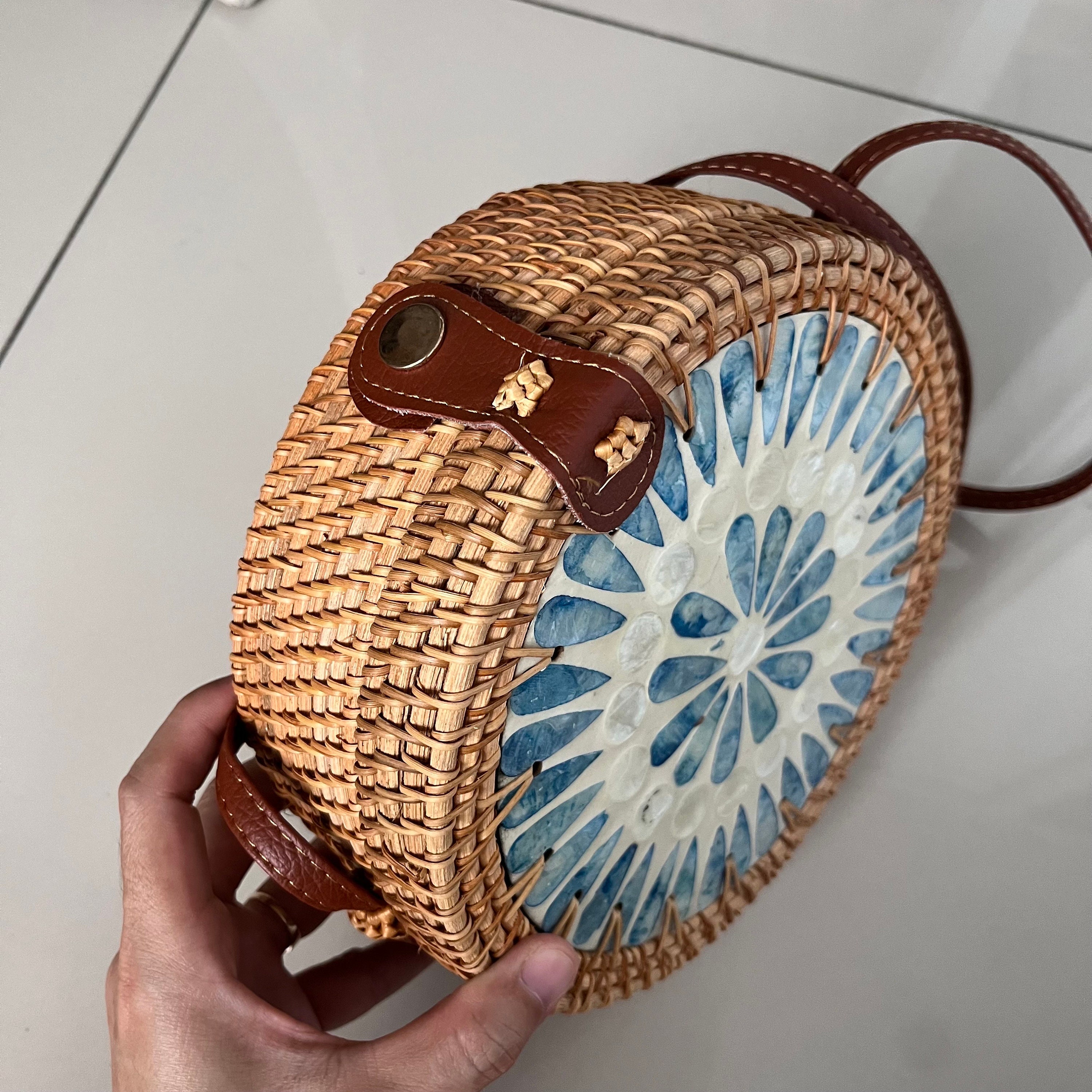 Beautiful Round Rattan Crossbody Bag With Inlaid Mother of Etsy