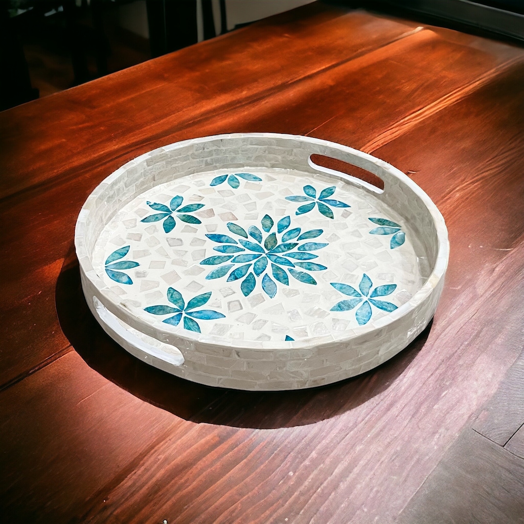 Blue Capiz Shell Serving Tray: Mother of Pearl Inlay, Handmade Home ...