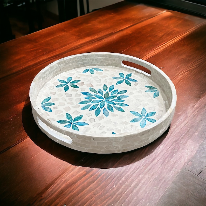 Blue Capiz Shell Serving Tray: Mother of Pearl Inlay, Handmade Home ...