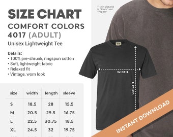 COMFORT COLORS 4017 // Size Chart and Color Chart Bundle, Unisex Adult Lightweight T-shirt, T-shirt Mockup, Instant Download
