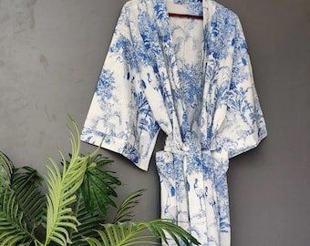 Robes, Lightweight pure cotton kimono robe, ladies night gown, kimono dressing gown, bridesmaid gowns, sustainable women bathrobe, Kimono