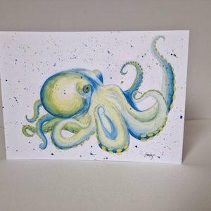 Biglietto di auguri Octopus da acquerello originale vuoto