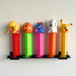 Pez Dispenser Floating Wall Display Stand (Angled), Holds 5 Collectible Footed Pez Dispensers, Pez Display Case Pez Dispenser Display