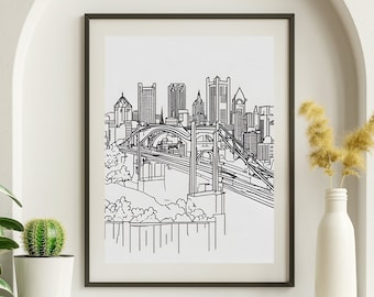 Horizon de Pittsburgh Art minimaliste Art noir et blanc de Pittsburgh Art mural Pittsburgh Gallery Scène de paysage urbain de Pittsburgh Art mural Pittsburgh