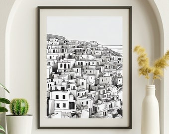 Art mural minimaliste de Santorin Art vintage de Santorin, cadeau souvenir de Santorin, art de Mykonos, cadeau de voyage en Grèce, voyage en Grèce, décoration murale minimaliste