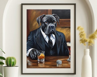 Cane corso noir chien art barman art chien drôle art chariot de bar décoration murale accessoires de chariot de bar esthétique chariot de bar impression chariot de bar peinture