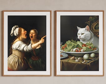 Femme criant au chat Meme Style Renaissance Meme Art Téléchargement numérique Art maison drôle Meme Decor Chat blanc Meme Art imprimable