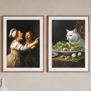 Woman Yelling At Cat Meme Renaissance Style Meme 2 Posters Included Funny Home Art Meme Decor White Cat Meme Art Funny Meme Gifts