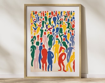 Art de scène de ville inspiré de Matisse, art mural minimaliste, foule de gens Art vintage coloré Art abstrait dopamine Decor Art en téléchargement numérique