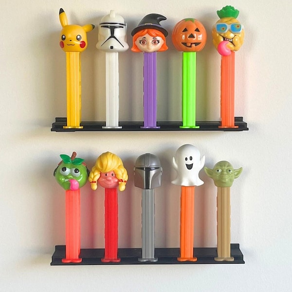 Pez Dispenser Floating Wall Display Stand, Holds 5 Collectible Footed Pez Dispensers, Pez Display Case Pez Dispenser Display