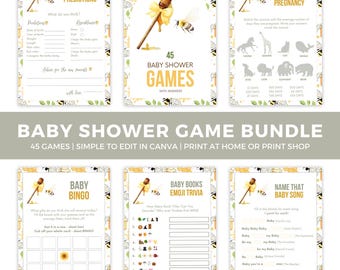 Honey Bee Baby Shower Games, Editable Canva Bundle, Printable Trivia, Bingo, Activities for Gender Neutral Fun - BS052