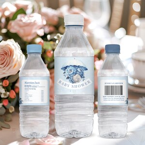 Blue April Showers Bring May Flowers Baby Shower Water Bottle Label, Spring Baby Shower Water Labels, Baby Shower Bottle Stickers - BS018