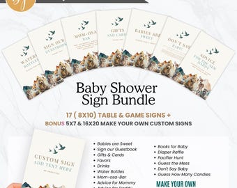 Woodland Animals Baby Shower Sign Bundle, Baby Shower Signs, Table Signs, Baby Shower Decor, Baby Shower Posters, Custom Signage - BS042