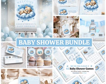 On Cloud 9 Baby Shower Bundle, INSTANT DOWNLOAD, We're On Cloud Nine, Teddy Bear, Baby Shower Boy, Cloud Baby Shower Invite - BS039