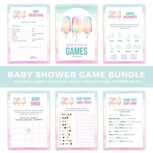 She&#39;s Ready to Pop Baby Shower Games, Popsicle Theme, Editable Game Bundle, Canva Baby Shower Templates - BS068