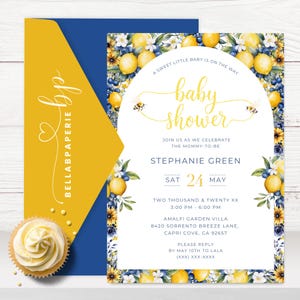 Mediterrane Zitrone-Babypartyeinladung, bearbeitbare Zitrus einladen, italienisches Thema Dekor, Sommer-Babyparty - BS062