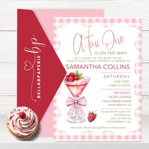 Rasbperry Martini Theme Baby Shower Invitation, Editable Cana Template, Unique Girl Invite, Modern Design- BS066
