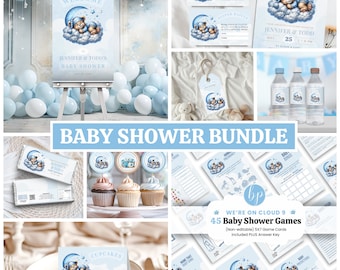 On Cloud 9 Baby Shower Bundle, INSTANT DOWNLOAD, We're On Cloud Nine, Teddy Bear, Baby Shower Boy, Cloud Baby Shower Invite - BS007